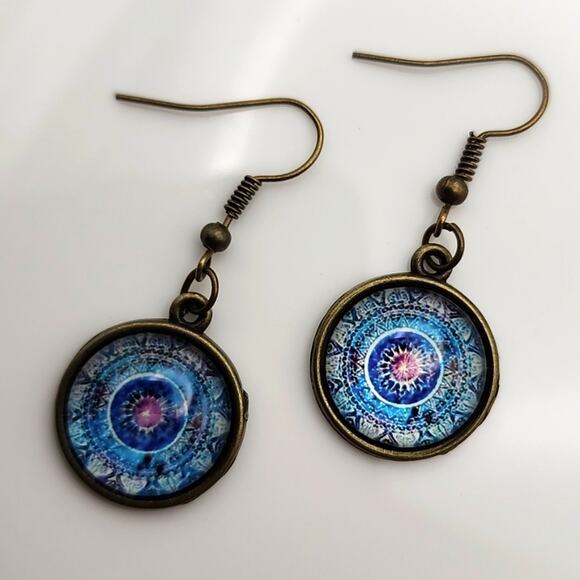 Blue Mandala Resin Earrings - Picture 1 of 4